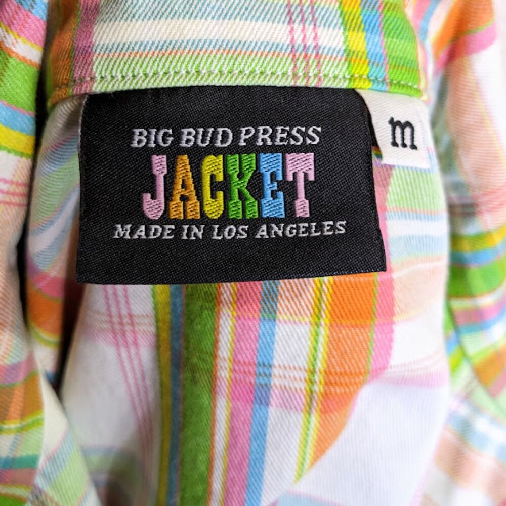 Big Bud Press Sailor Jacket Size M Lightweight Spring Rainbow Plaid - Picture 5 of 5